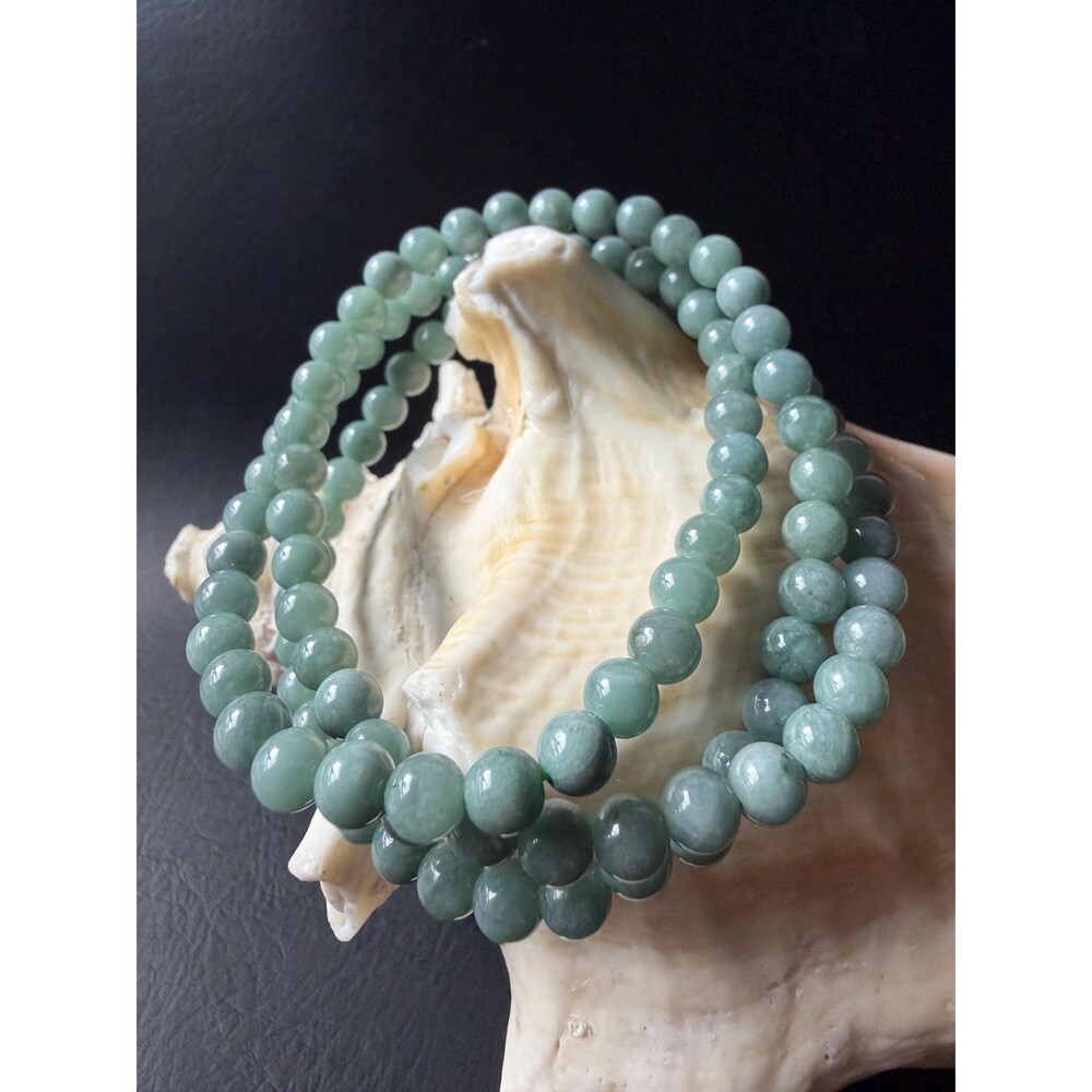 Natural untreated Blue-Green Jadeite (蓝翡) Beaded Necklace, 6mm Beads, 24"